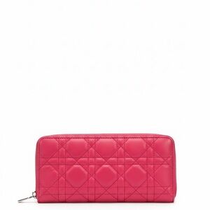 Christian Dior Lady Dior Cannage Quilted Long Wallet in Passion Pink